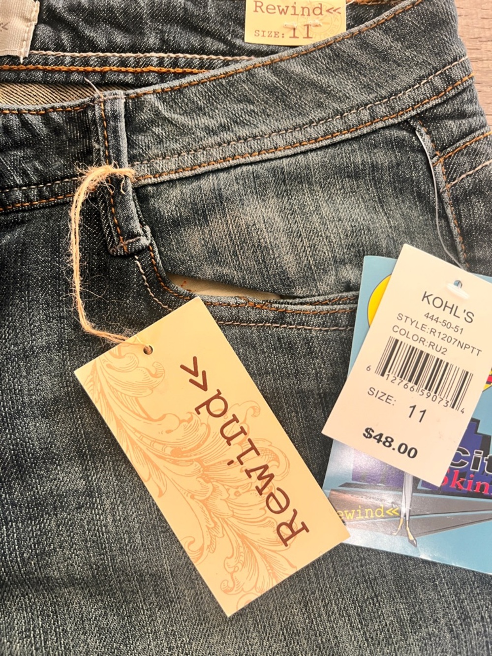 Rewind Women Straight Leg Jeans - Blue  with Distressing - Picture 3 of 4